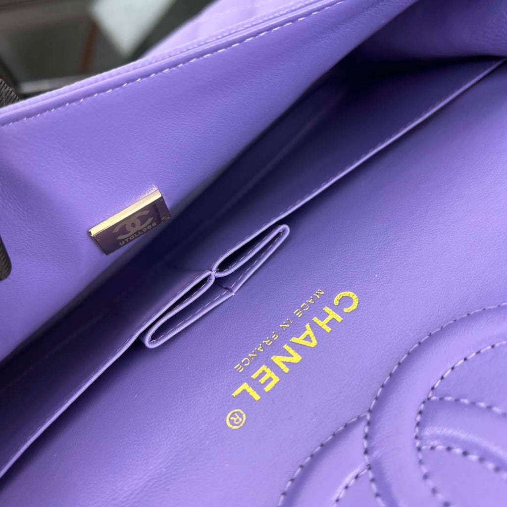 Chanel A01112 Flap Classic 11.12 Handbag Grained Calfskin & Gold-Tone Metal Purple