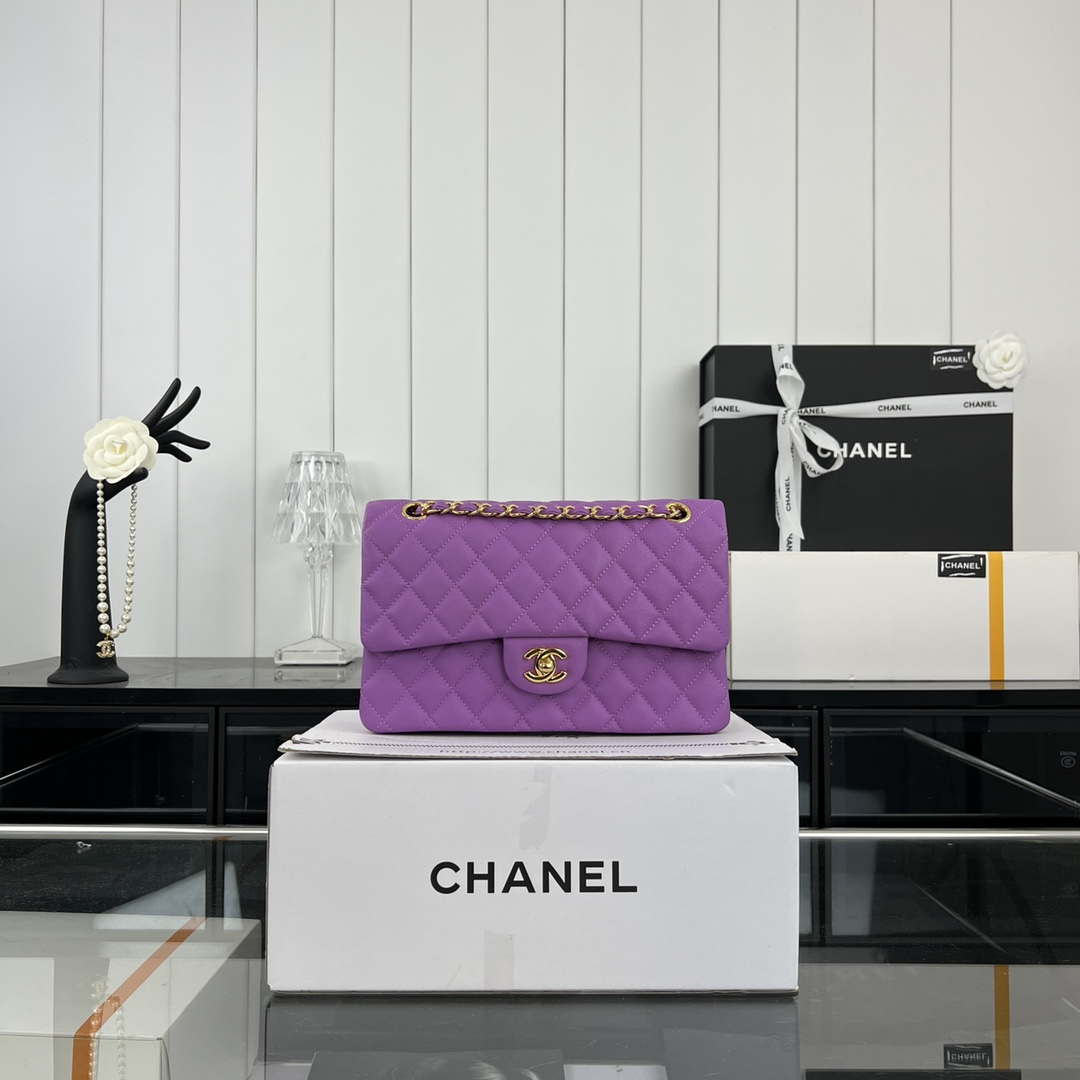Chanel A01112 Flap Classic 11.12 Handbag Grained Calfskin & Gold-Tone Metal Orchid - Default Title - View 1