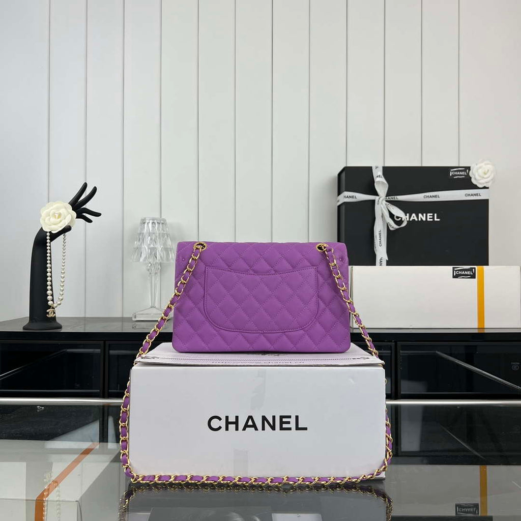 Chanel A01112 Flap Classic 11.12 Handbag Grained Calfskin & Gold-Tone Metal Orchid