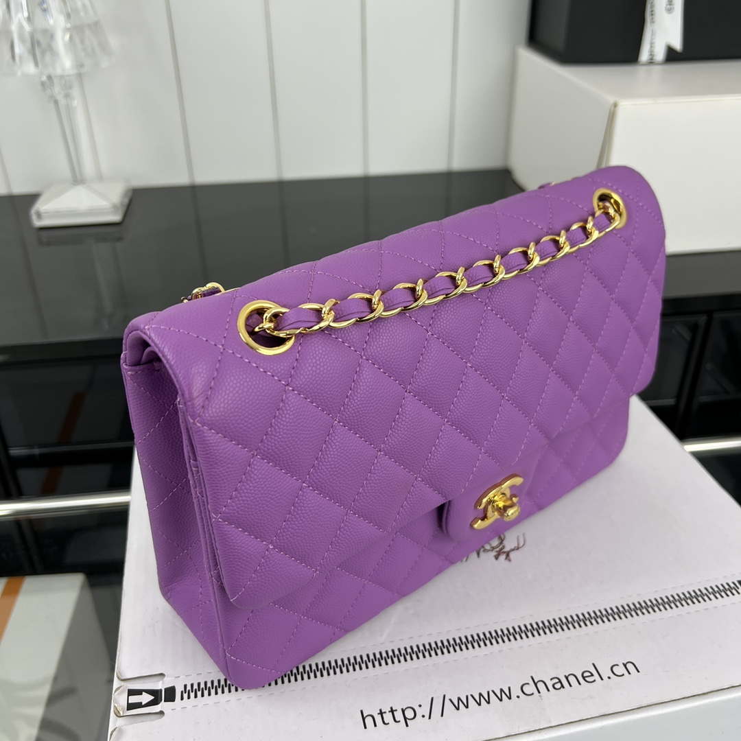 Chanel A01112 Flap Classic 11.12 Handbag Grained Calfskin & Gold-Tone Metal Orchid - Default Title - View 3