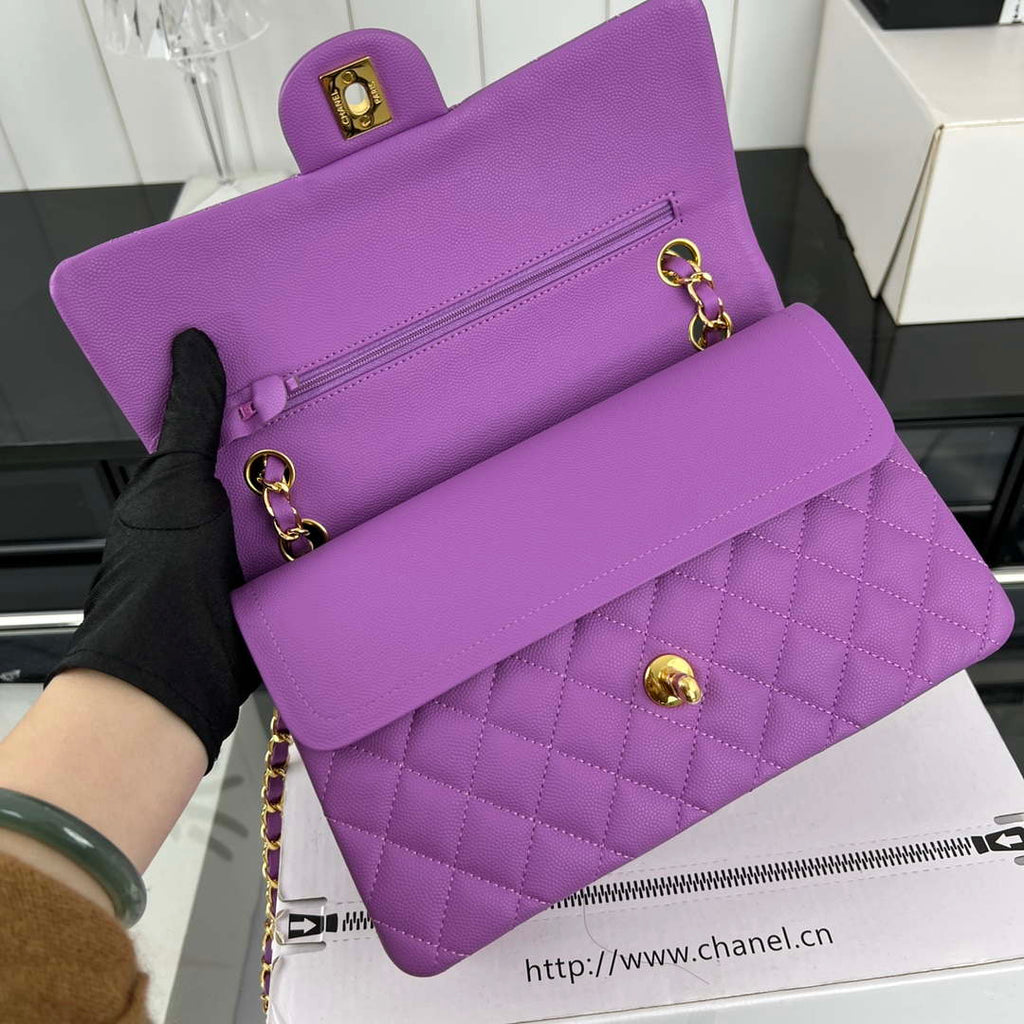Chanel A01112 Flap Classic 11.12 Handbag Grained Calfskin & Gold-Tone Metal Orchid