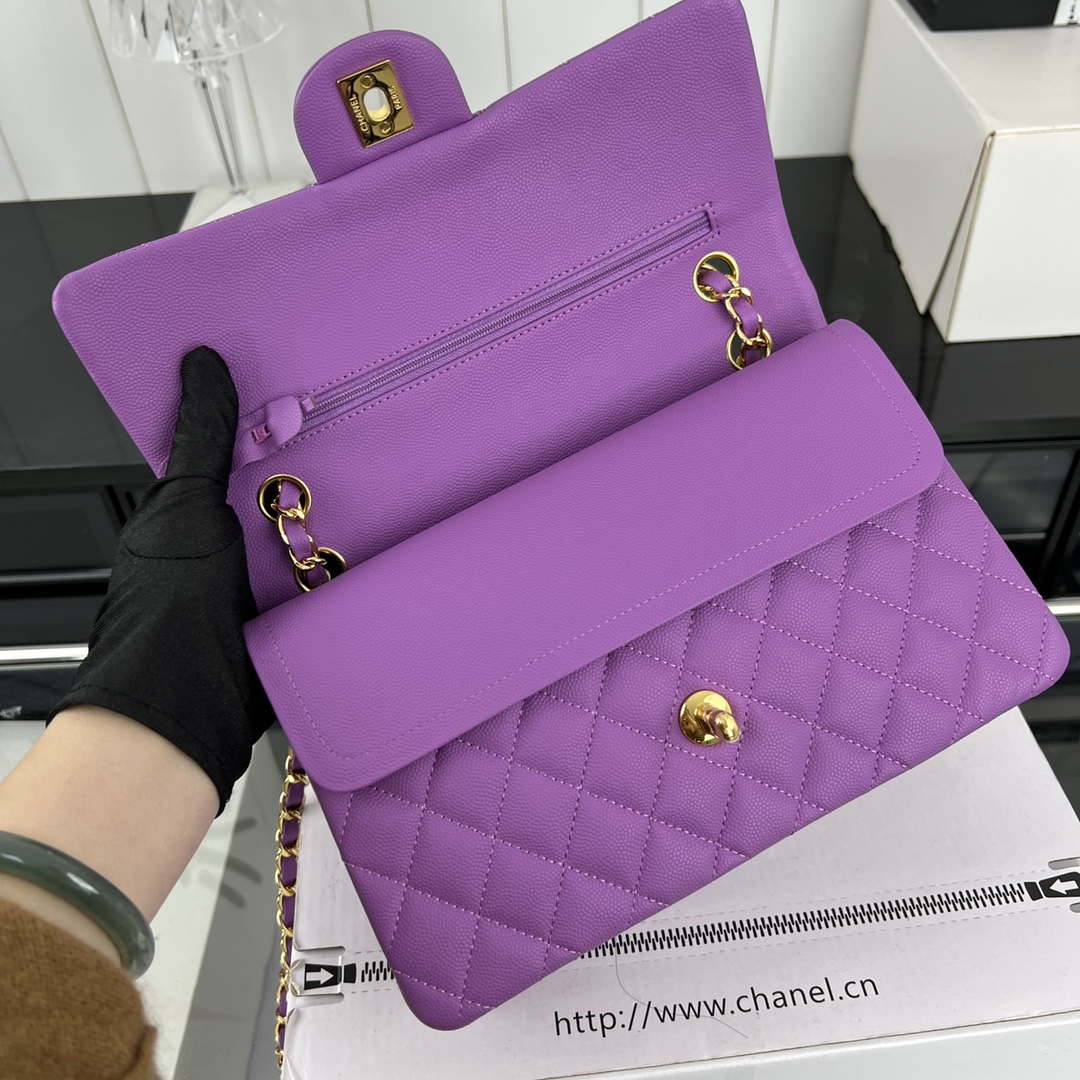 Chanel A01112 Flap Classic 11.12 Handbag Grained Calfskin & Gold-Tone Metal Orchid - Default Title - View 6