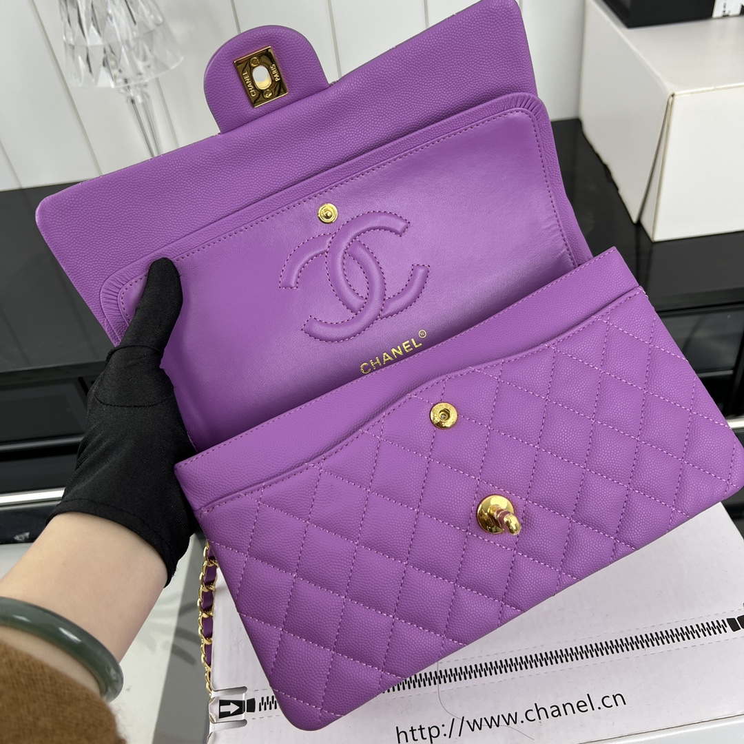 Chanel A01112 Flap Classic 11.12 Handbag Grained Calfskin & Gold-Tone Metal Orchid - Default Title - View 7