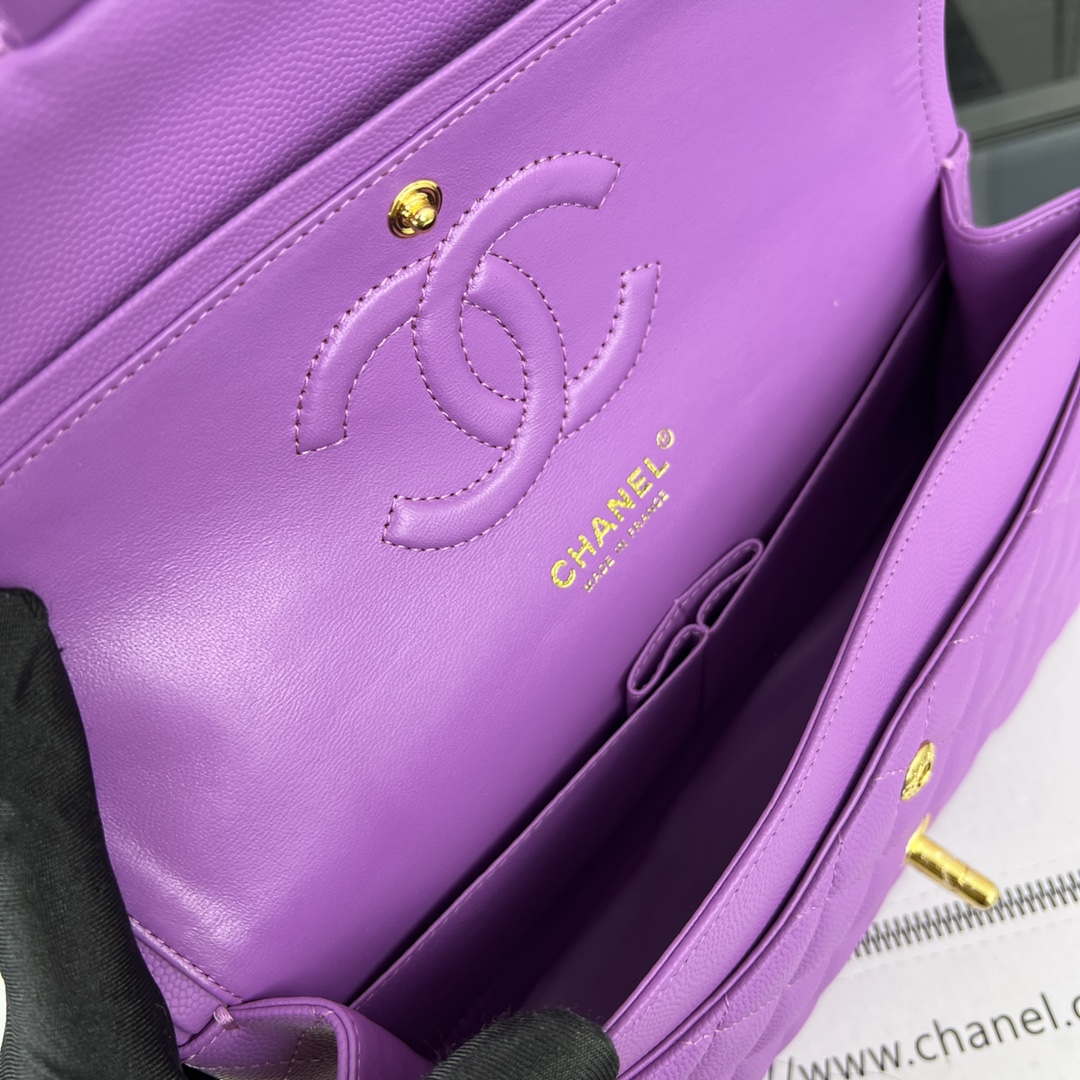 Chanel A01112 Flap Classic 11.12 Handbag Grained Calfskin & Gold-Tone Metal Orchid