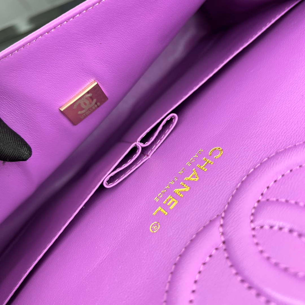 Chanel A01112 Flap Classic 11.12 Handbag Grained Calfskin & Gold-Tone Metal Orchid