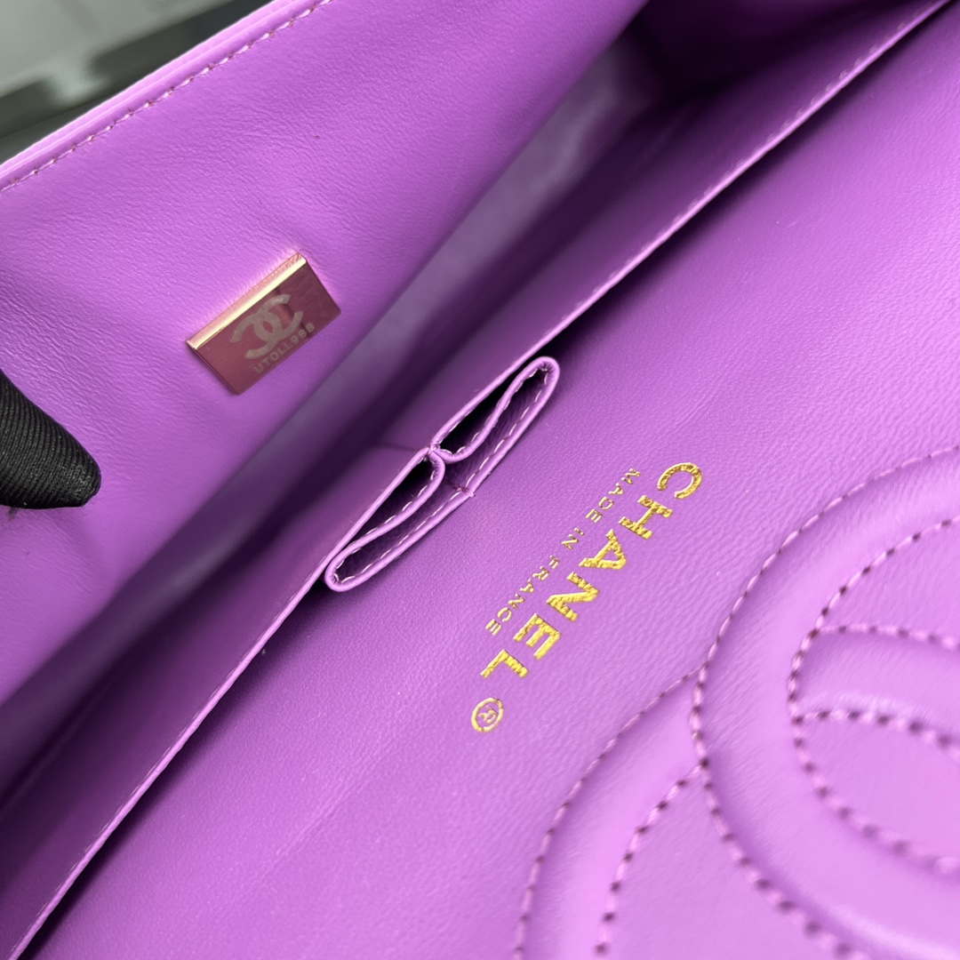 Chanel A01112 Flap Classic 11.12 Handbag Grained Calfskin & Gold-Tone Metal Orchid