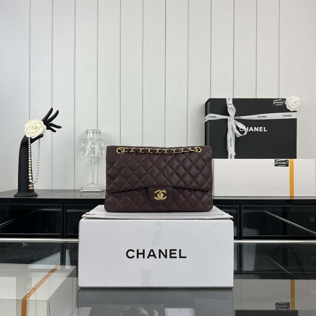 Chanel A01112 Flap Classic 11.12 Handbag Grained Calfskin & Gold-Tone Metal wine Red