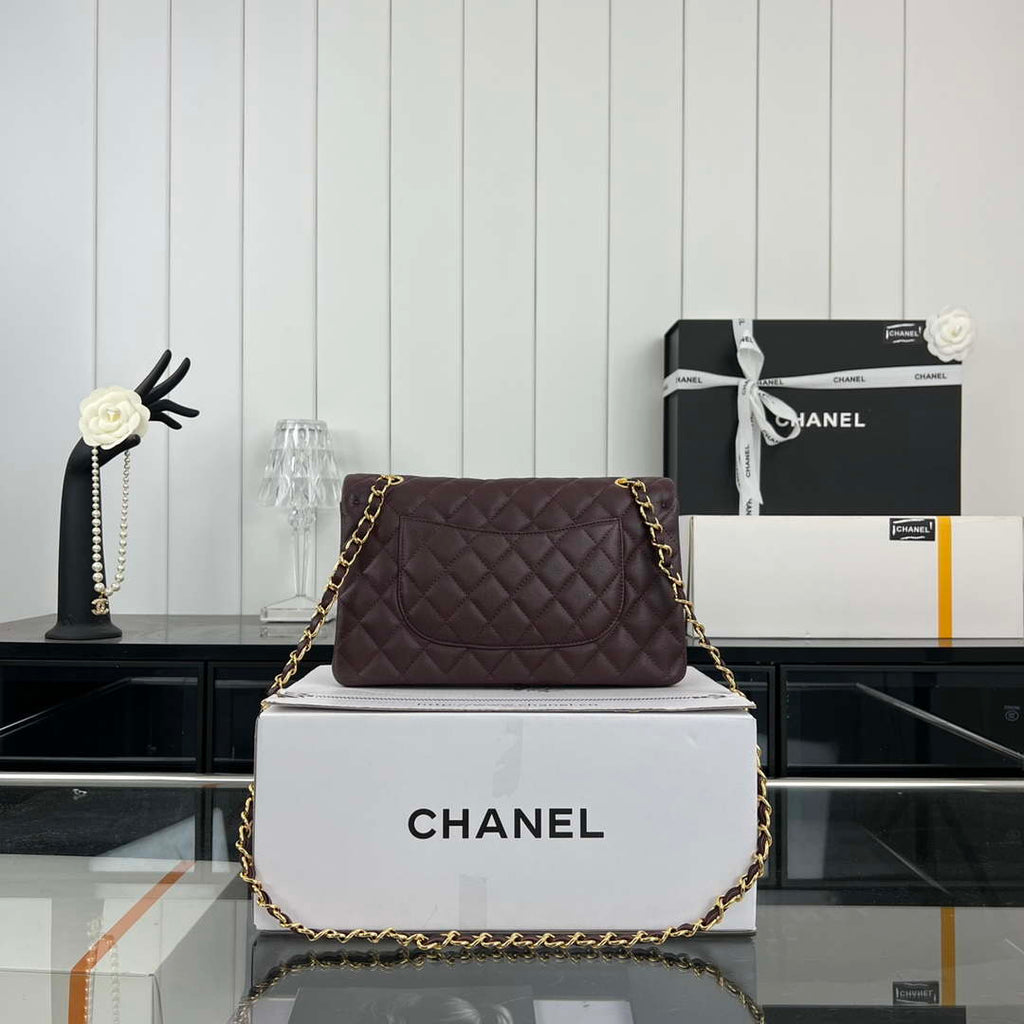 Chanel A01112 Flap Classic 11.12 Handbag Grained Calfskin & Gold-Tone Metal wine Red