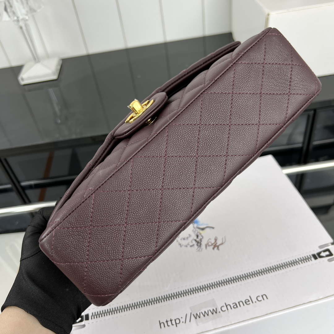 Chanel A01112 Flap Classic 11.12 Handbag Grained Calfskin & Gold-Tone Metal wine Red - Default Title - View 5