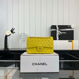 Chanel A01112 Flap Classic 11.12 Handbag Grained Calfskin & Gold-Tone Metal Yellow - Default Title - View 1
