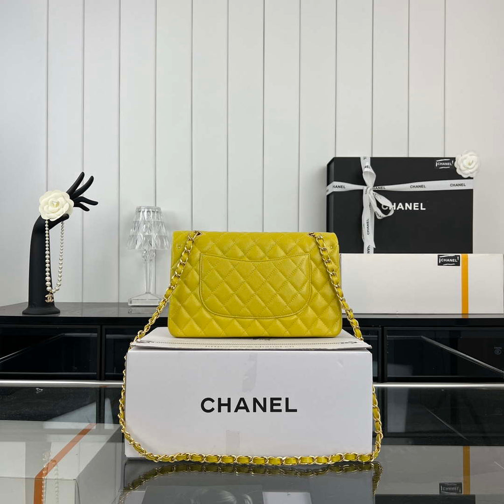 Chanel A01112 Flap Classic 11.12 Handbag Grained Calfskin & Gold-Tone Metal Yellow