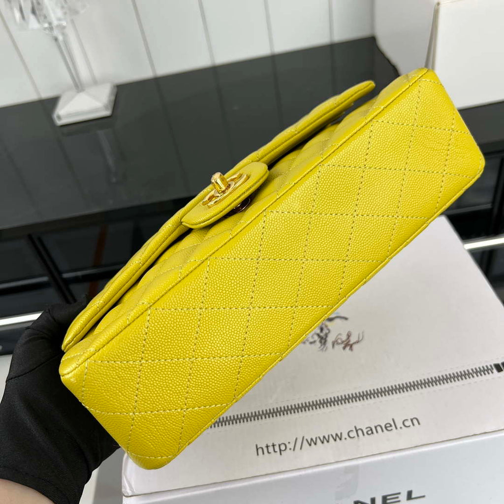 Chanel A01112 Flap Classic 11.12 Handbag Grained Calfskin & Gold-Tone Metal Yellow
