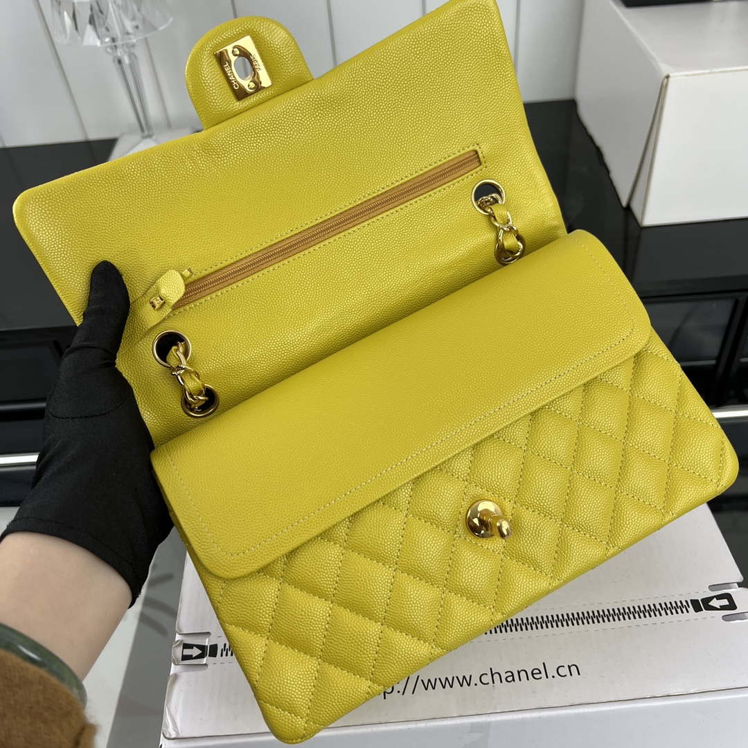 Chanel A01112 Flap Classic 11.12 Handbag Grained Calfskin & Gold-Tone Metal Yellow - Default Title - View 6