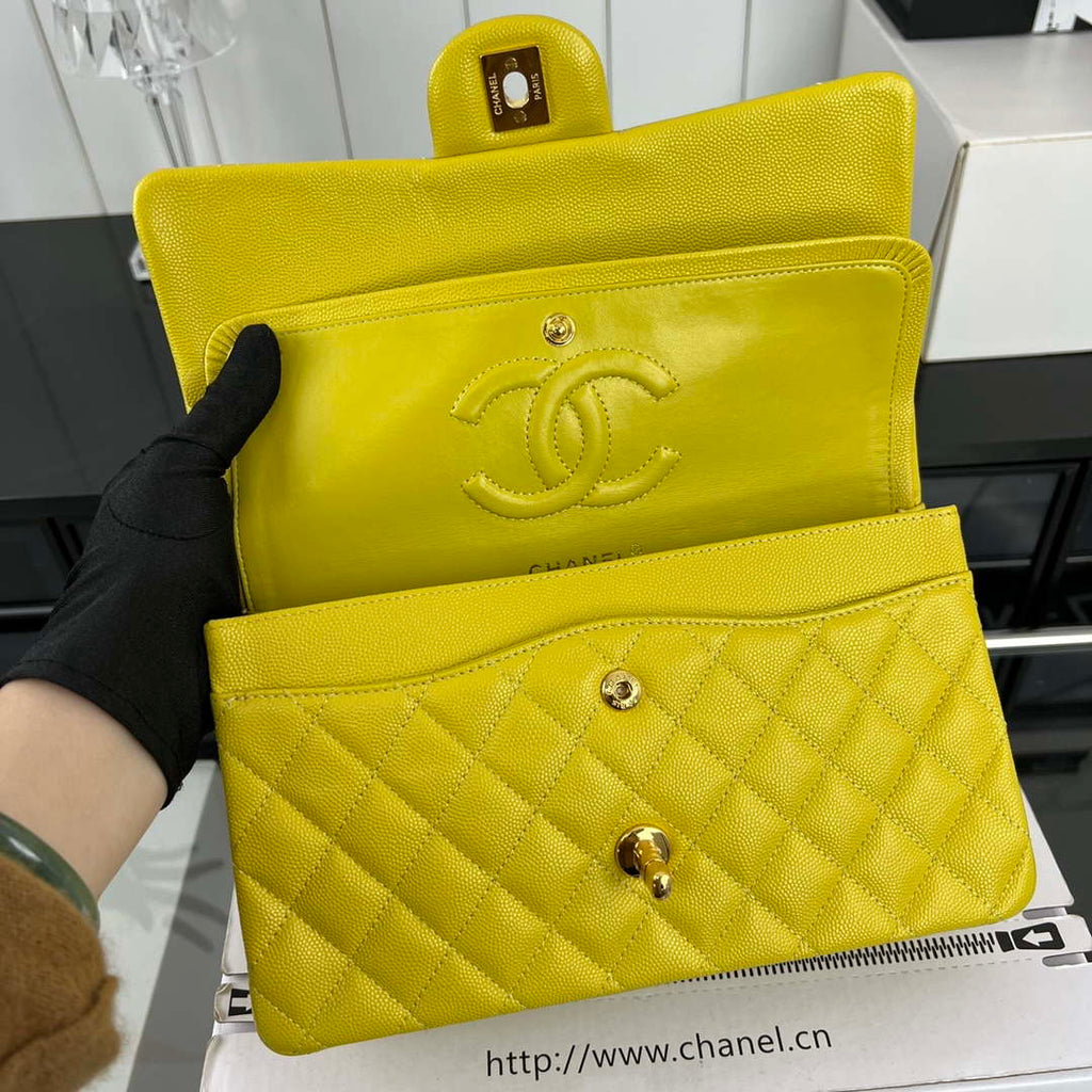 Chanel A01112 Flap Classic 11.12 Handbag Grained Calfskin & Gold-Tone Metal Yellow