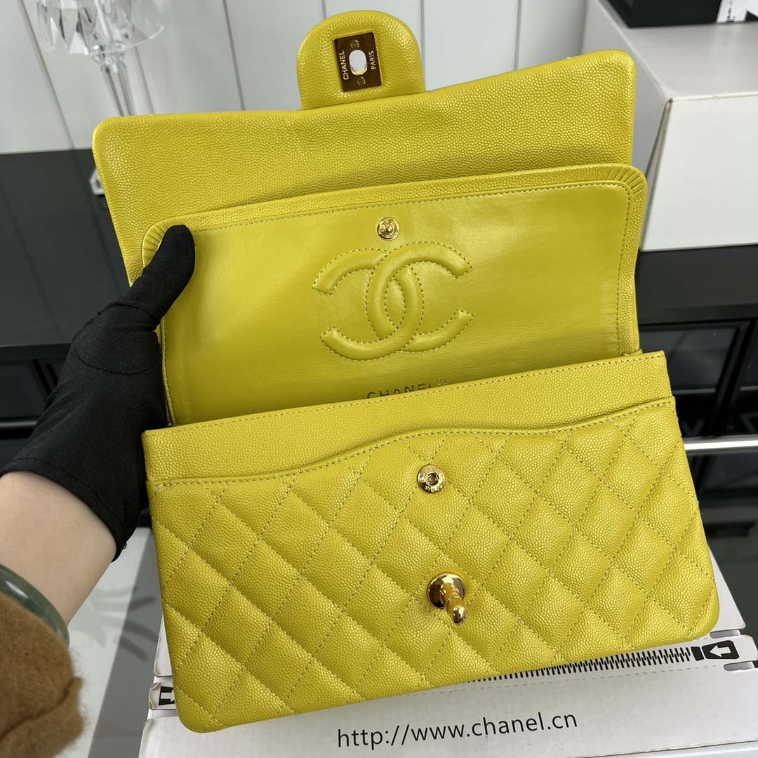 Chanel A01112 Flap Classic 11.12 Handbag Grained Calfskin & Gold-Tone Metal Yellow - Default Title - View 7