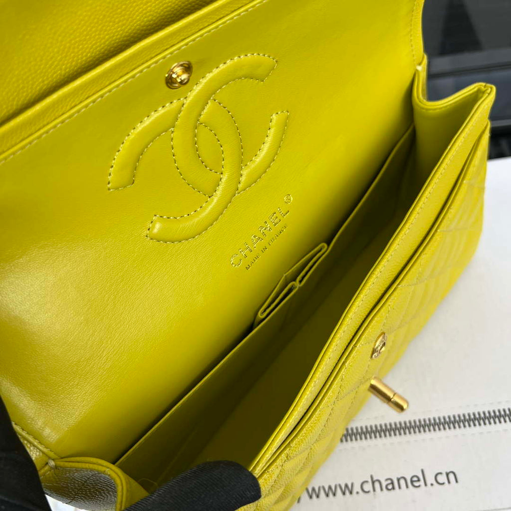 Chanel A01112 Flap Classic 11.12 Handbag Grained Calfskin & Gold-Tone Metal Yellow
