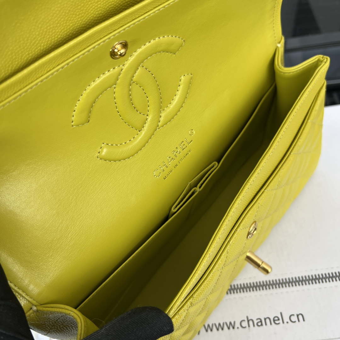Chanel A01112 Flap Classic 11.12 Handbag Grained Calfskin & Gold-Tone Metal Yellow - Default Title - View 8