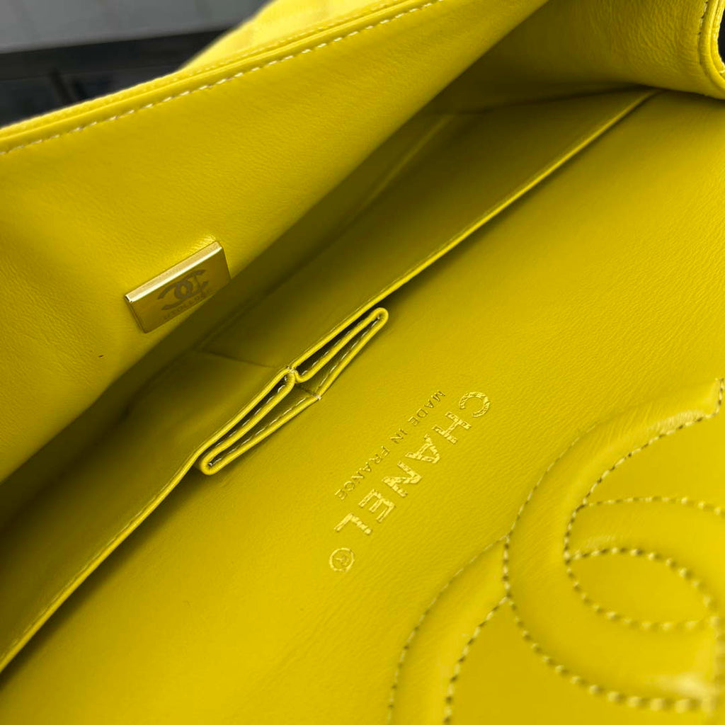 Chanel A01112 Flap Classic 11.12 Handbag Grained Calfskin & Gold-Tone Metal Yellow