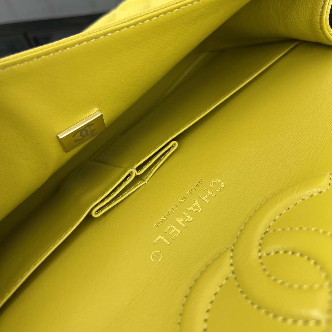 Chanel A01112 Flap Classic 11.12 Handbag Grained Calfskin & Gold-Tone Metal Yellow