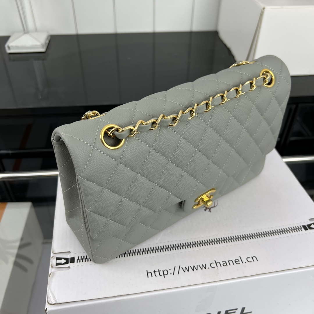 Chanel A01112 Flap Classic 11.12 Handbag Grained Calfskin & Gold-Tone Metal Gray