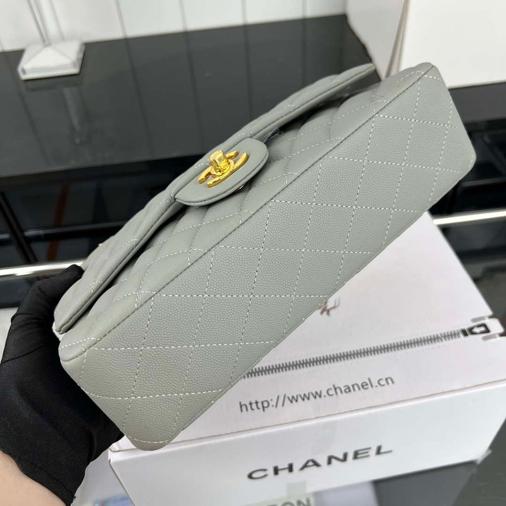 Chanel A01112 Flap Classic 11.12 Handbag Grained Calfskin & Gold-Tone Metal Gray