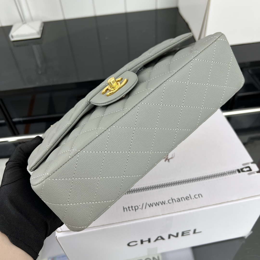 Chanel A01112 Flap Classic 11.12 Handbag Grained Calfskin & Gold-Tone Metal Gray