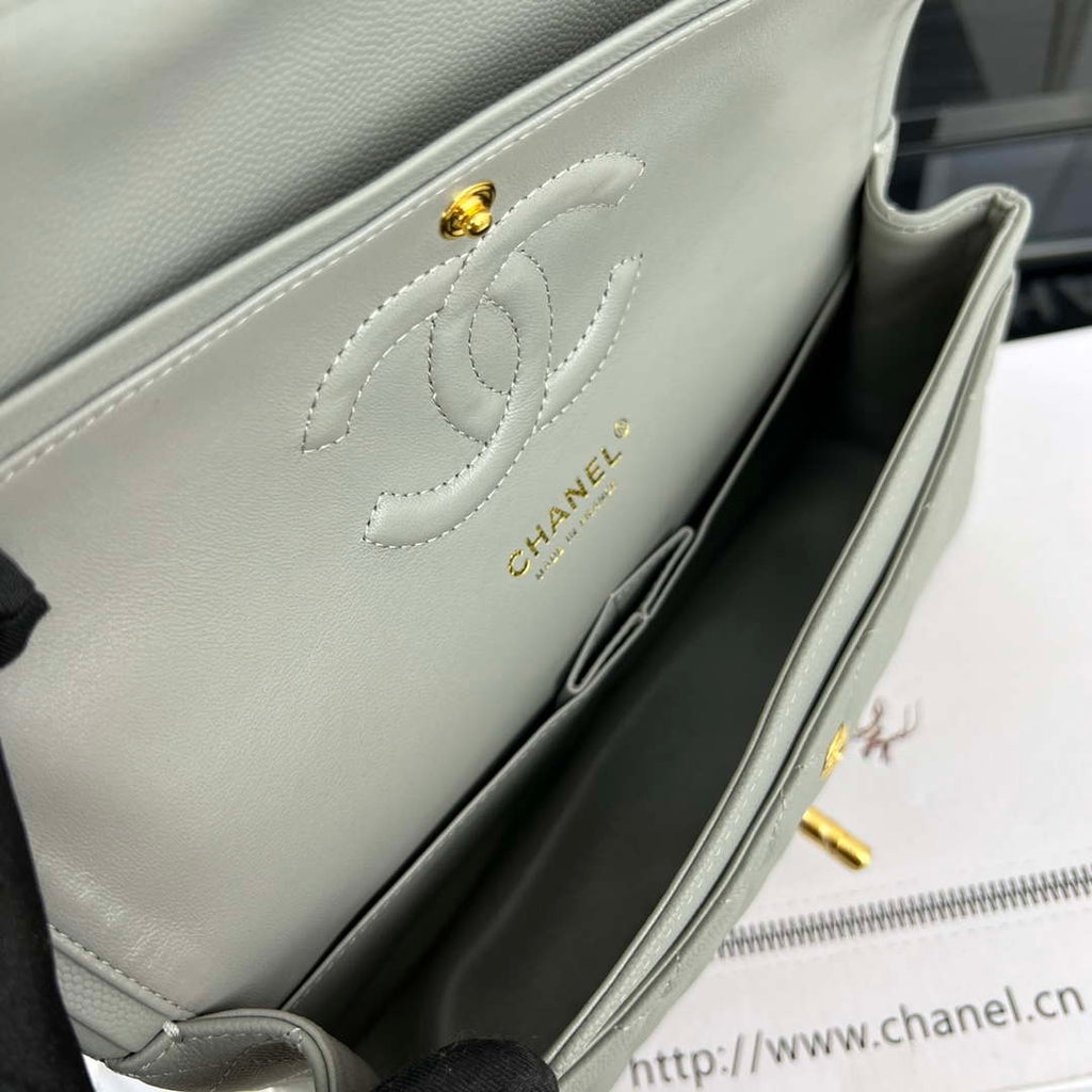 Chanel A01112 Flap Classic 11.12 Handbag Grained Calfskin & Gold-Tone Metal Gray