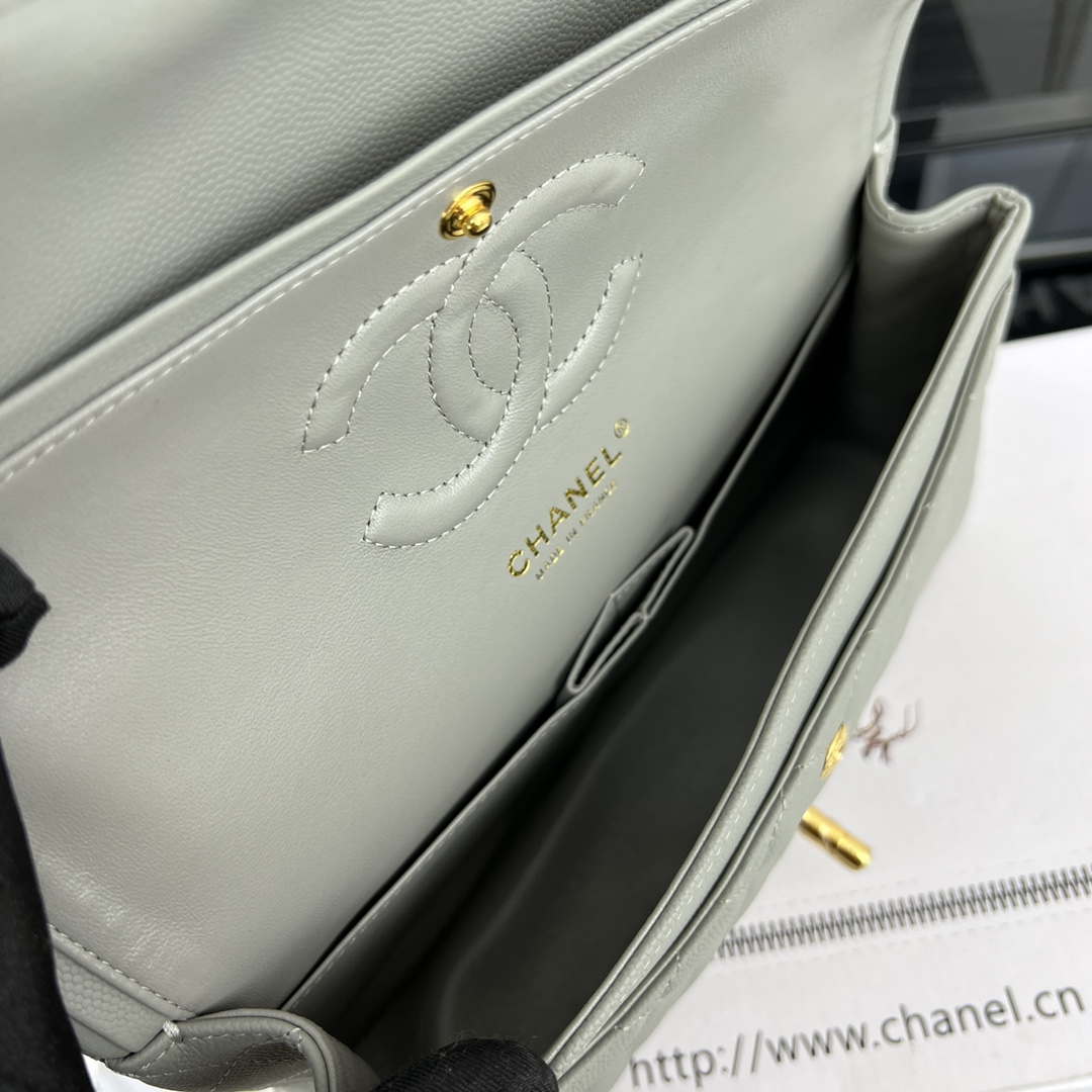 Chanel A01112 Flap Classic 11.12 Handbag Grained Calfskin & Gold-Tone Metal Gray