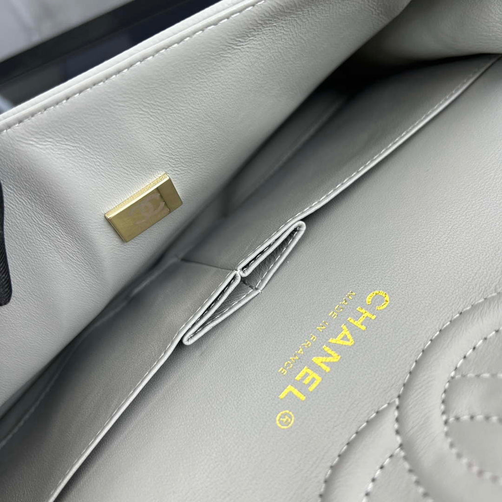 Chanel A01112 Flap Classic 11.12 Handbag Grained Calfskin & Gold-Tone Metal Gray