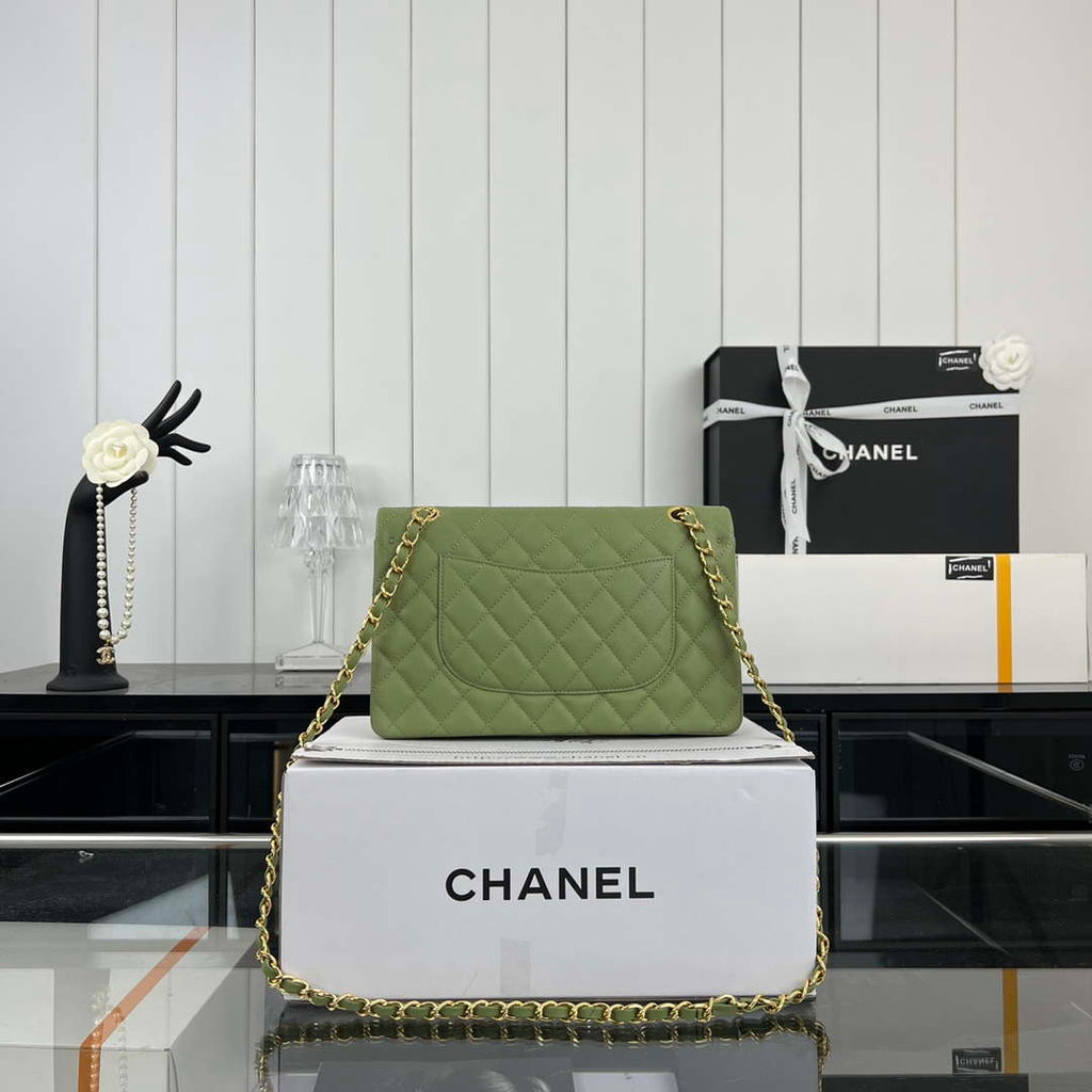 Chanel A01112 Flap Classic 11.12 Handbag Grained Calfskin & Gold-Tone Metal Green