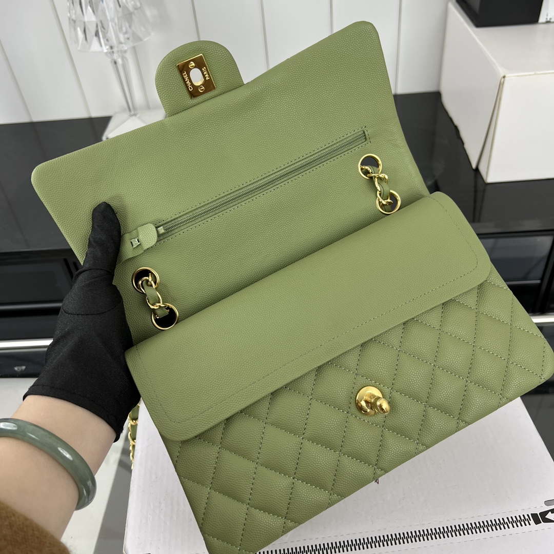 Chanel A01112 Flap Classic 11.12 Handbag Grained Calfskin & Gold-Tone Metal Green