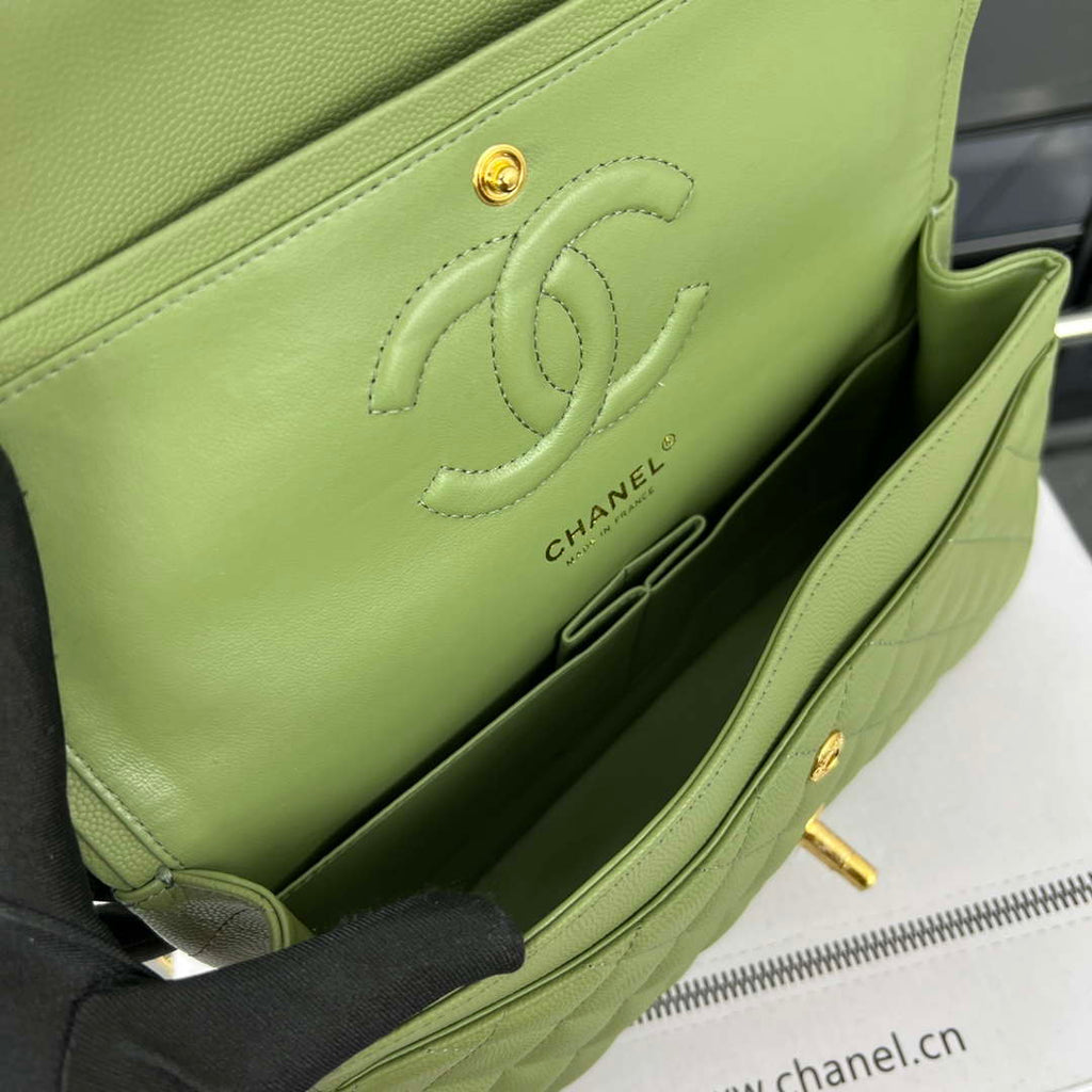 Chanel A01112 Flap Classic 11.12 Handbag Grained Calfskin & Gold-Tone Metal Green