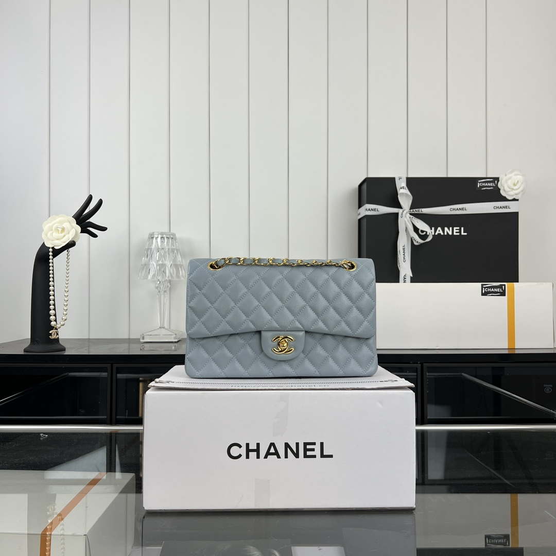 Chanel A01112 Flap Classic 11.12 Handbag Grained Calfskin & Gold-Tone Metal Baby Blue - Default Title - View 1