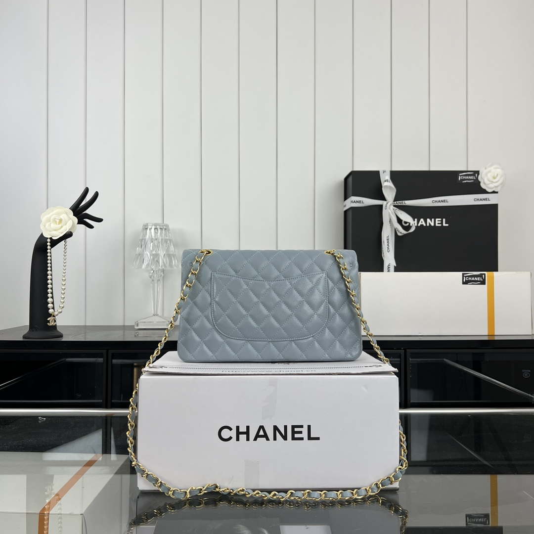 Chanel A01112 Flap Classic 11.12 Handbag Grained Calfskin & Gold-Tone Metal Baby Blue - Default Title - View 2