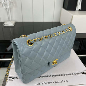Chanel A01112 Flap Classic 11.12 Handbag Grained Calfskin & Gold-Tone Metal Baby Blue - Default Title - View 3