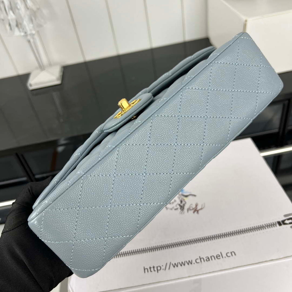 Chanel A01112 Flap Classic 11.12 Handbag Grained Calfskin & Gold-Tone Metal Baby Blue