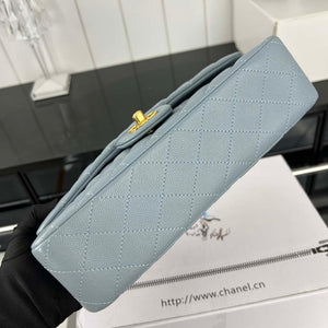 Chanel A01112 Flap Classic 11.12 Handbag Grained Calfskin & Gold-Tone Metal Baby Blue - Default Title - View 5