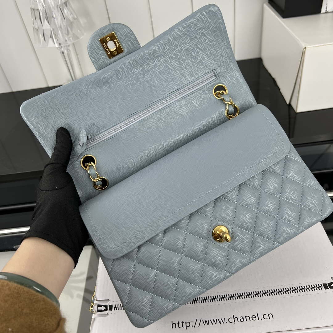 Chanel A01112 Flap Classic 11.12 Handbag Grained Calfskin & Gold-Tone Metal Baby Blue - Default Title - View 6