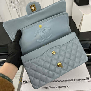 Chanel A01112 Flap Classic 11.12 Handbag Grained Calfskin & Gold-Tone Metal Baby Blue - Default Title - View 7