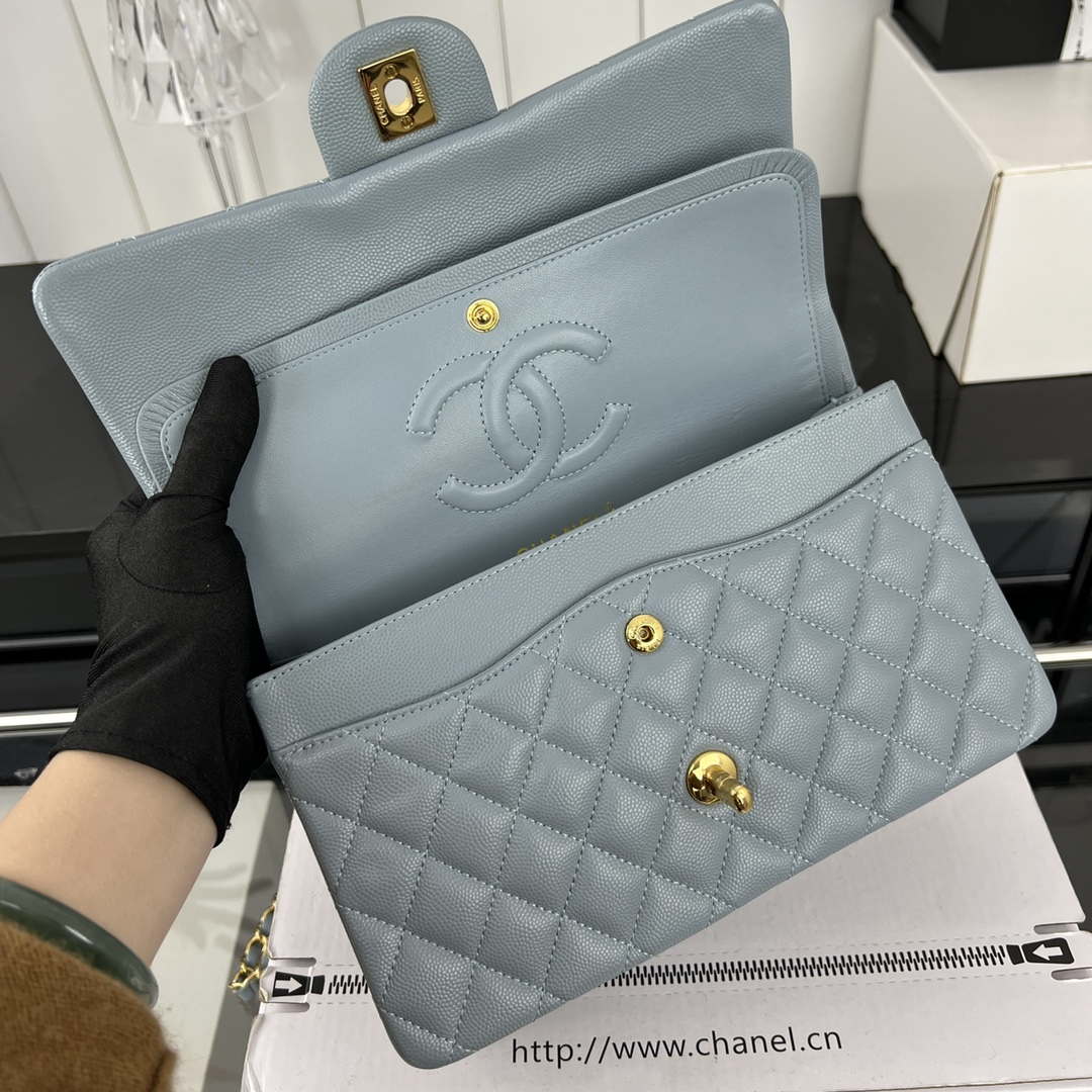 Chanel A01112 Flap Classic 11.12 Handbag Grained Calfskin & Gold-Tone Metal Baby Blue