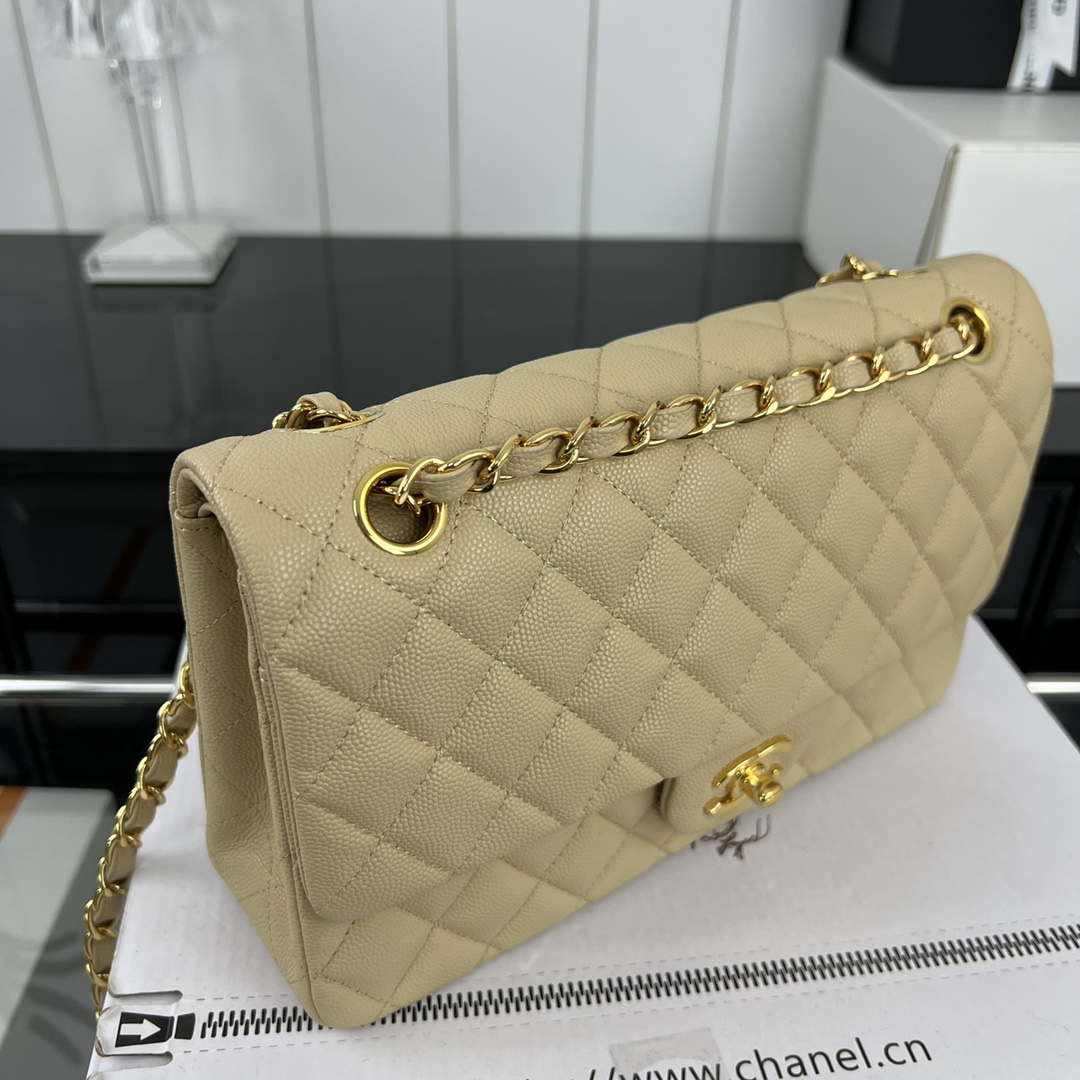 Chanel A01112 Flap Classic 11.12 Handbag Grained Calfskin & Gold-Tone Metal Apricot - Default Title - View 3