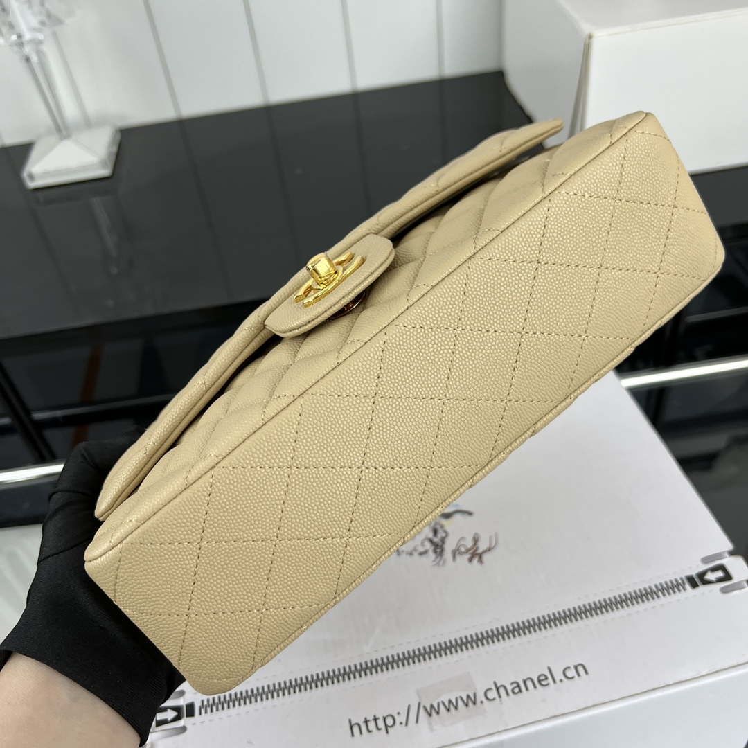 Chanel A01112 Flap Classic 11.12 Handbag Grained Calfskin & Gold-Tone Metal Apricot - Default Title - View 5