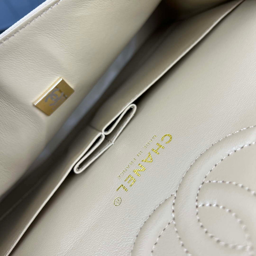 Chanel A01112 Flap Classic 11.12 Handbag Grained Calfskin & Gold-Tone Metal Apricot