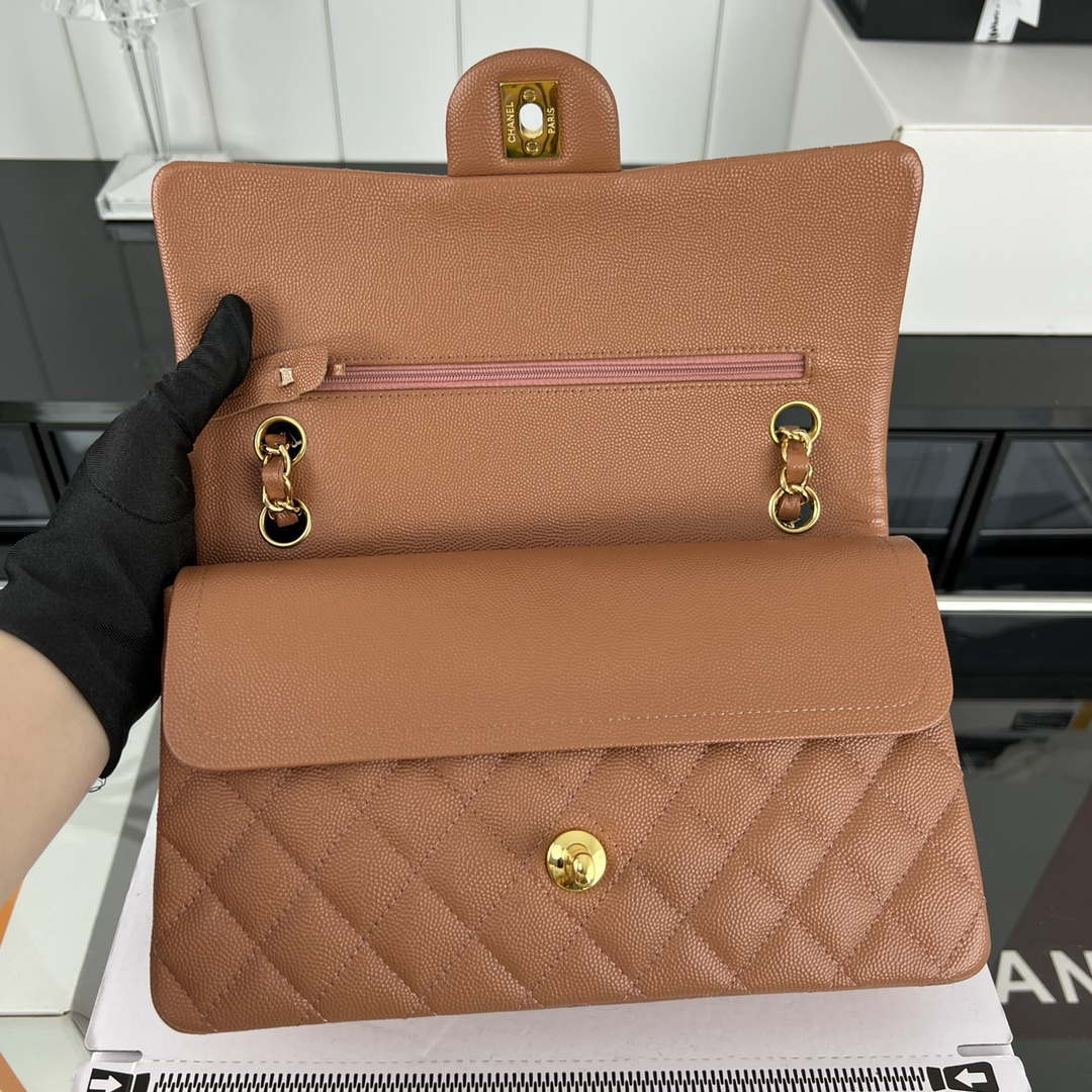 Chanel A01112 Flap Classic 11.12 Handbag Grained Calfskin & Gold-Tone Metal Brown - Default Title - View 6