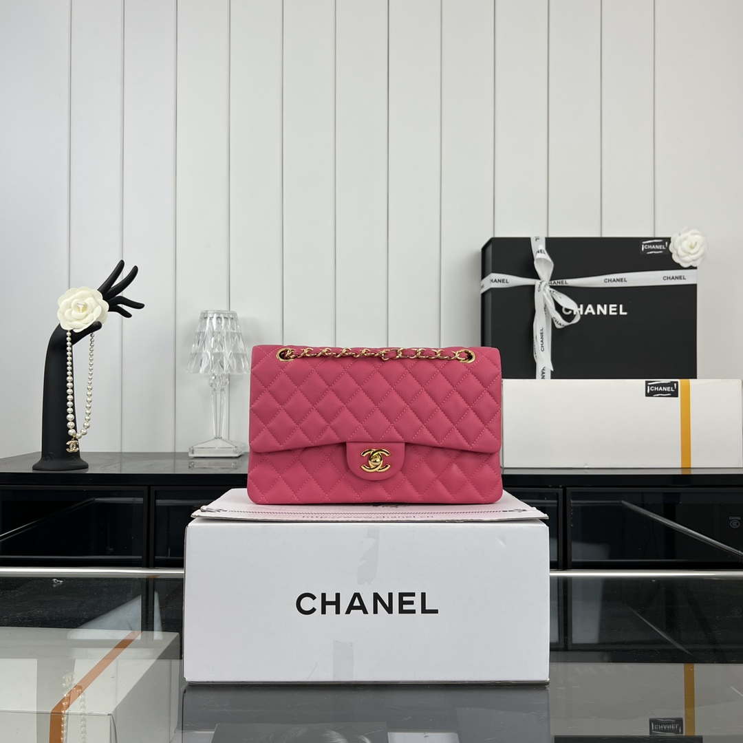 Chanel A01112 Flap Classic 11.12 Handbag Grained Calfskin & Gold-Tone Metal Rose red - Default Title - View 1