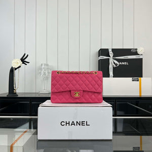 Chanel A01112 Flap Classic 11.12 Handbag Grained Calfskin & Gold-Tone Metal Rose red - Default Title - View 1