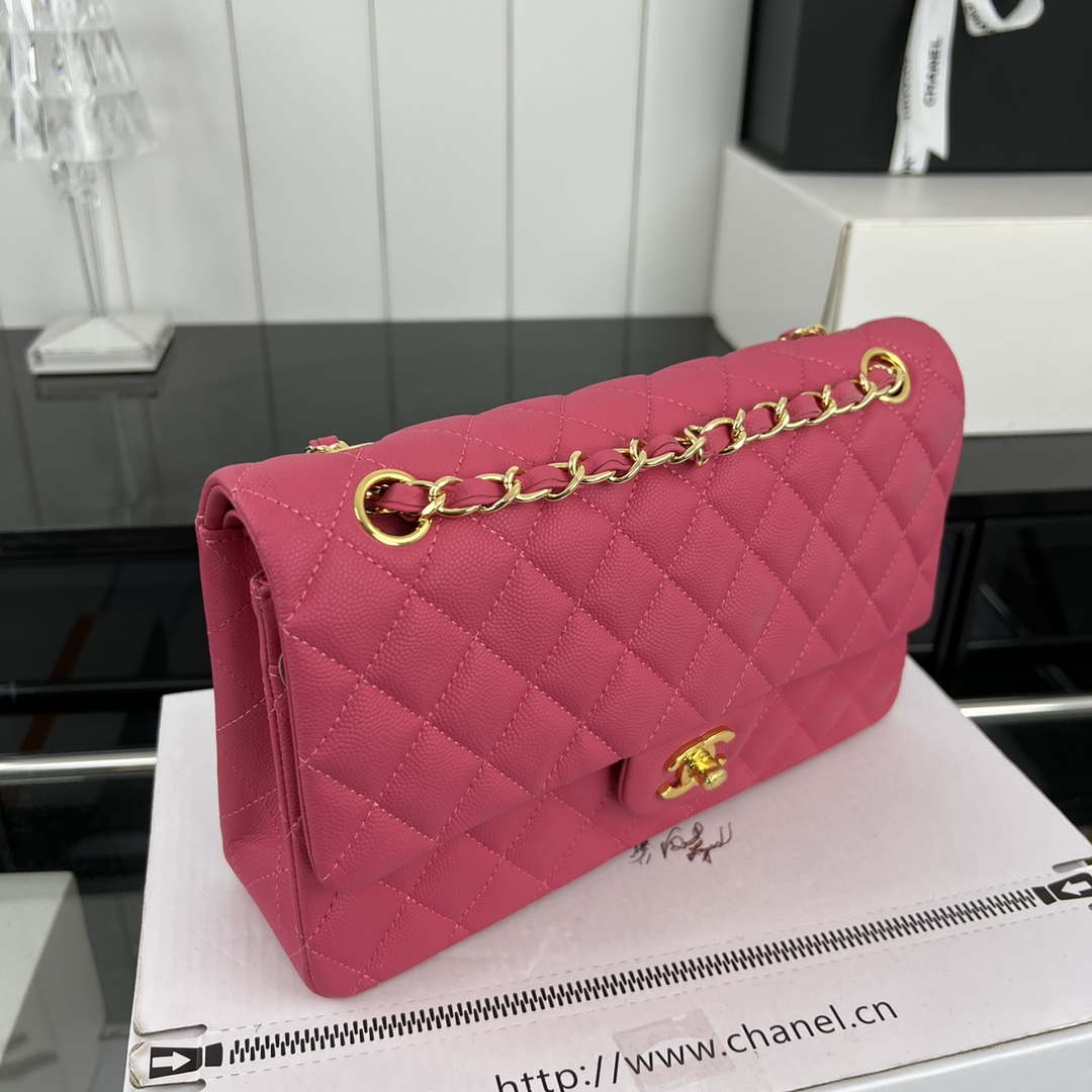 Chanel A01112 Flap Classic 11.12 Handbag Grained Calfskin & Gold-Tone Metal Rose red - Default Title - View 3