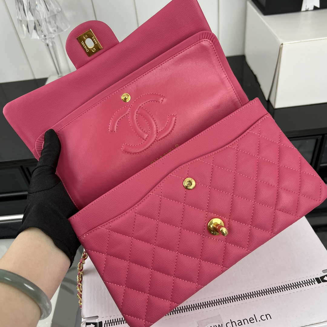 Chanel A01112 Flap Classic 11.12 Handbag Grained Calfskin & Gold-Tone Metal Rose red - Default Title - View 7