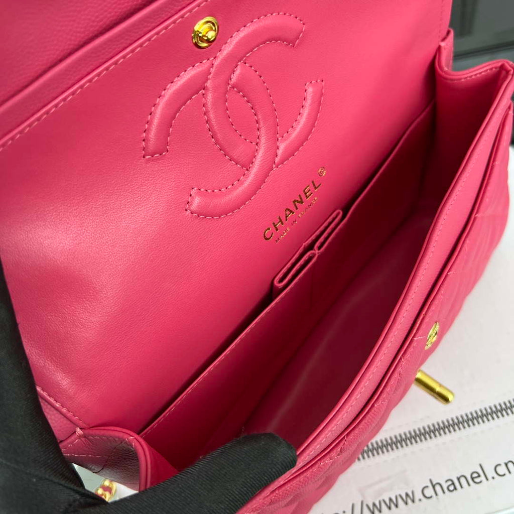 Chanel A01112 Flap Classic 11.12 Handbag Grained Calfskin & Gold-Tone Metal Rose red