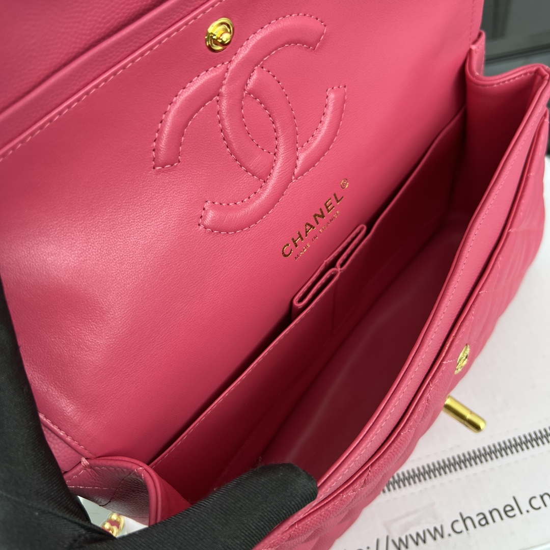 Chanel A01112 Flap Classic 11.12 Handbag Grained Calfskin & Gold-Tone Metal Rose red - Default Title - View 8